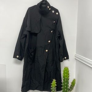 Long black trench coat with gold buttons, size 2XL, brand INCERUN, NEW with tags